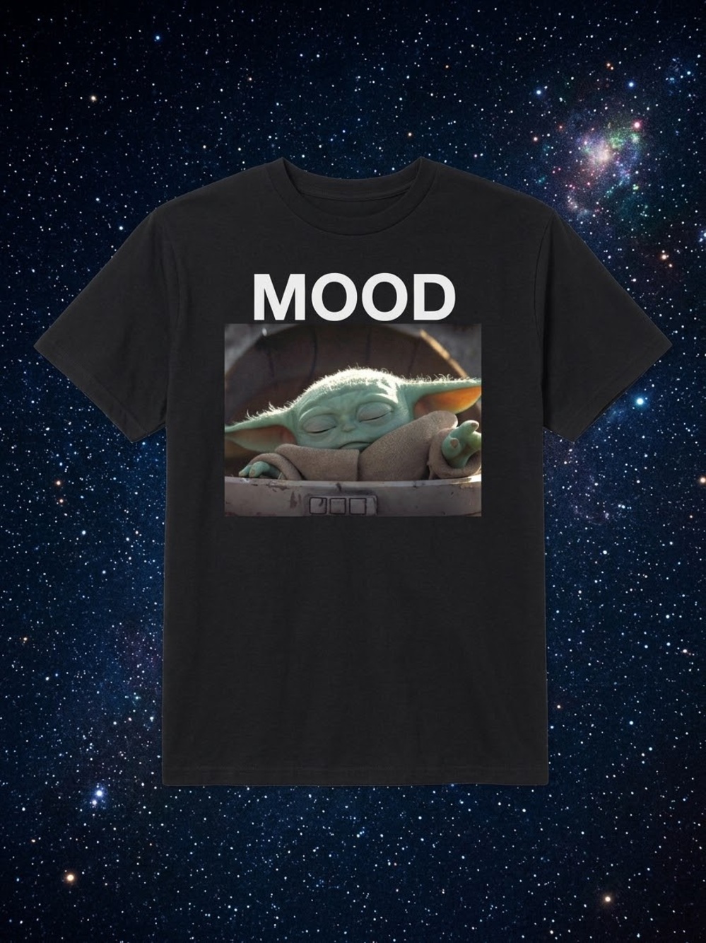 Black Graphic 'MOOD' Short-Sleeve Tee with Baby Yoda Print